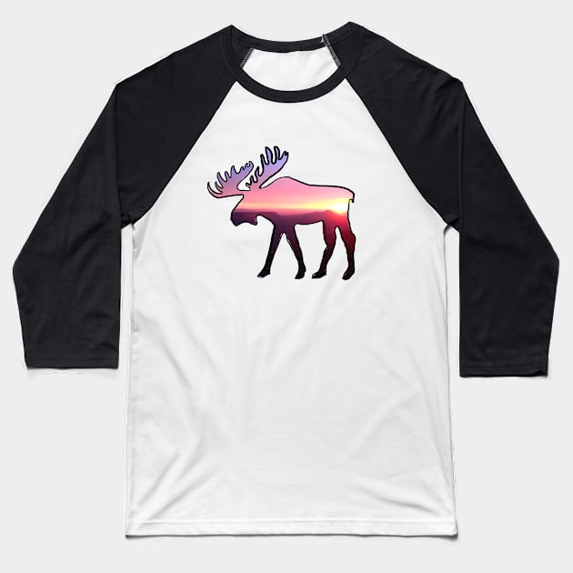 Sunset Moose Baseball T-Shirt by lilydlin